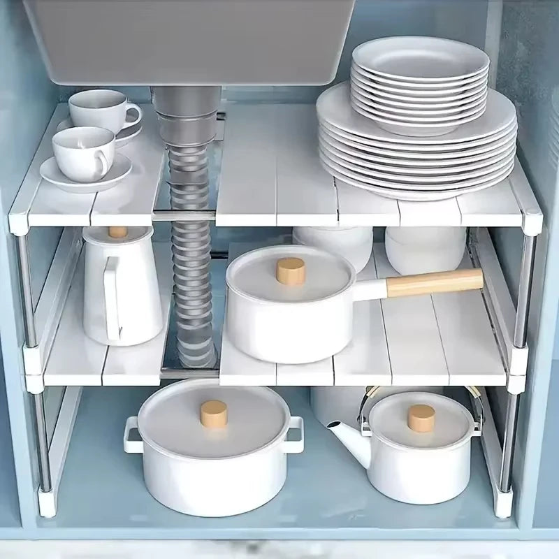 Stackable Storage Rack Multifunctional Telescopic Sink Holder Wardrobe Layered Partition Rack Closet Sorting Shelves Organizer