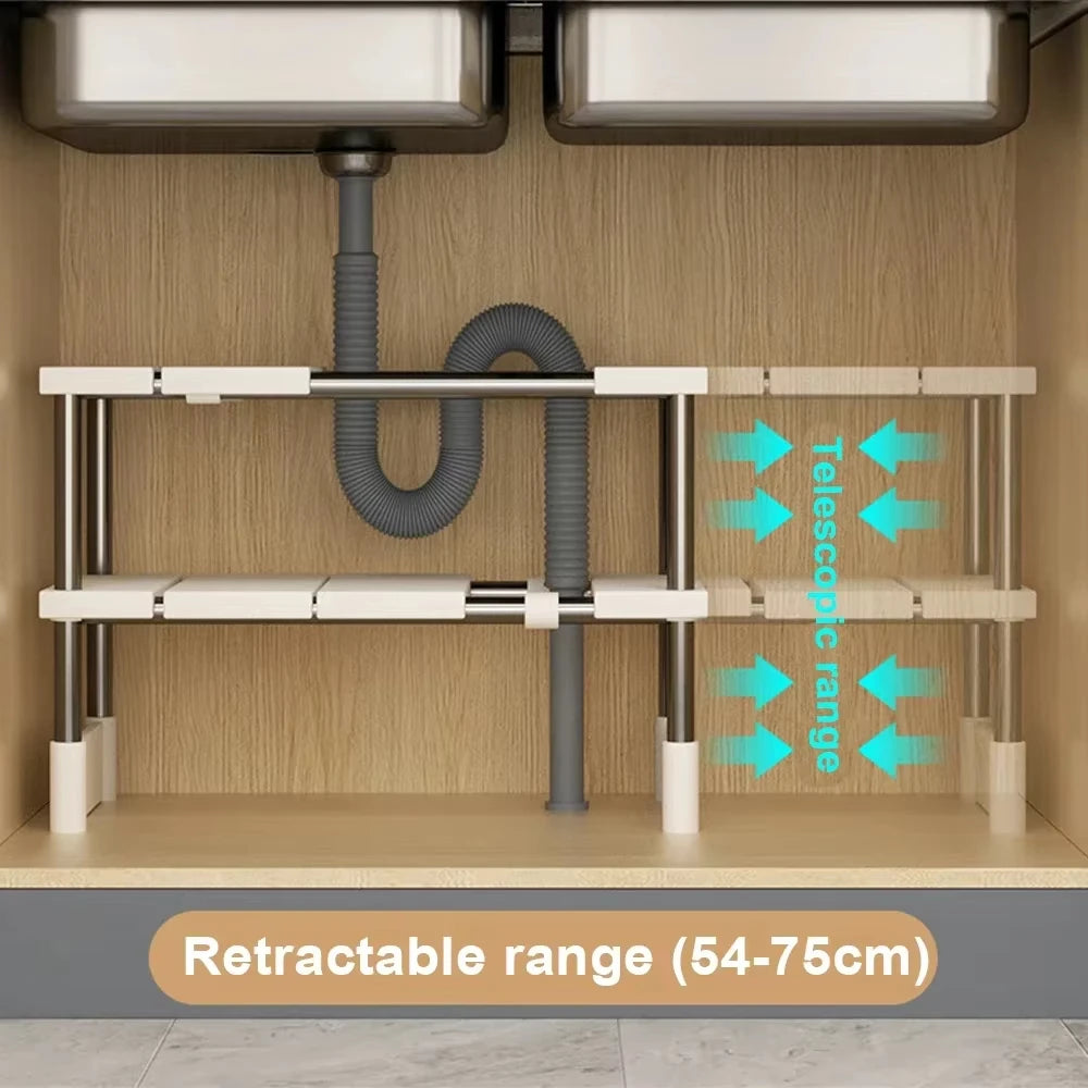 Stackable Storage Rack Multifunctional Telescopic Sink Holder Wardrobe Layered Partition Rack Closet Sorting Shelves Organizer