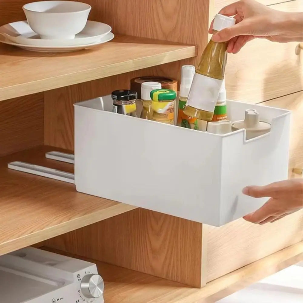 New Pull Out Cabinet Drawer Organizer Slide Out Plastic Storage Shelves Space Saving Storage Rack