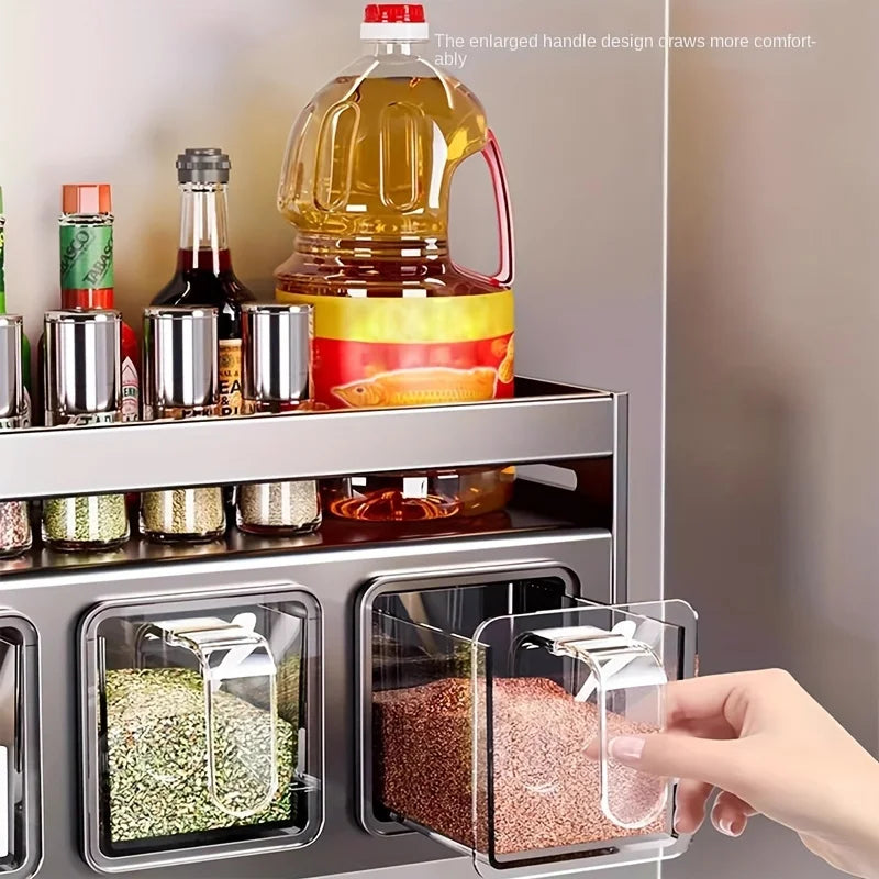 1 Wall-Mounted Spice Rack - No Drilling Required for Installation, Durable Aluminum Material, Space-Saving Storage for Kitchen and Dining Room, Used for Storing Bottles, Jars, and Spices, Kitchen Storage Rack, Simple Metal Design, Sturdy Structure, Spice